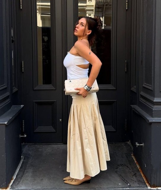 ARRANGE ultimate structured pleated maxi skirt in off white