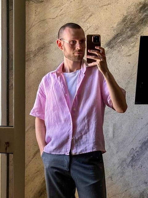 ASOS DESIGN relaxed fit viscose shirt with revere collar in clay pink