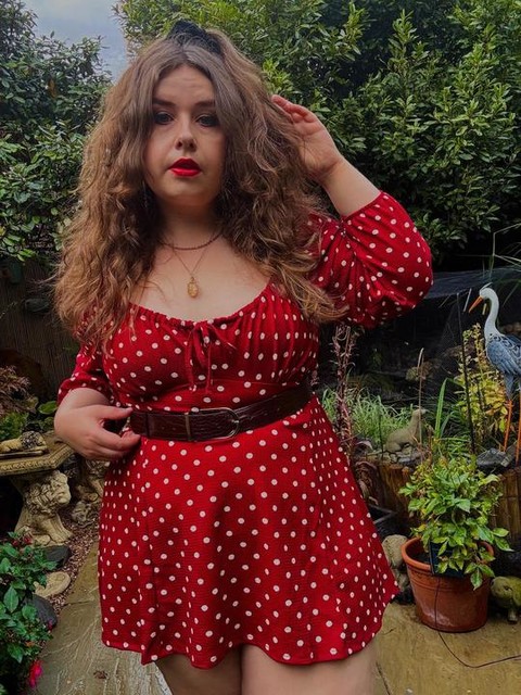 New Look spot long sleeve milkmaid mini dress in red