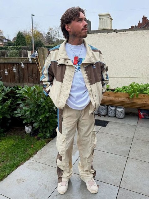 adidas Originals x ASOS oversized colour block track jacket in beige nylon