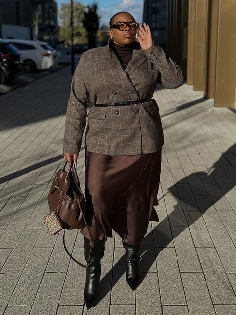 ASOS DESIGN Curve check blazer with faux leather belt