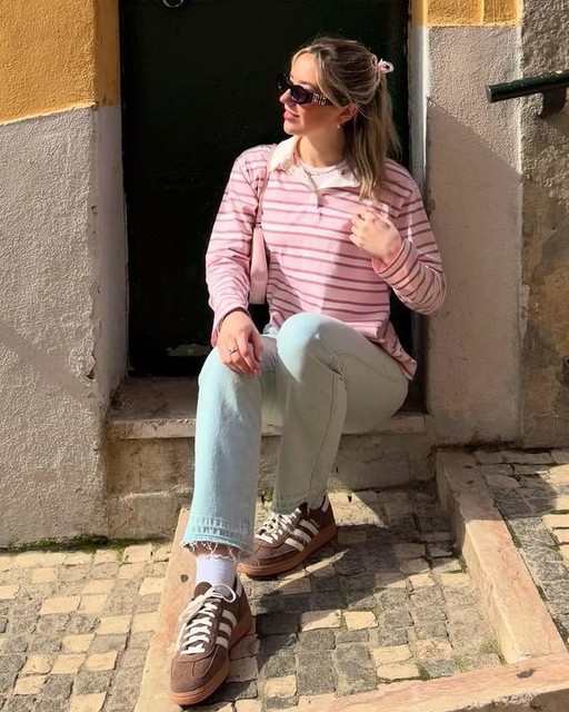 adidas Originals Handball Spezial gum sole trainers in brown and white  