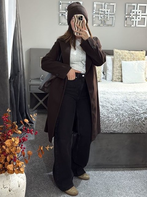 Bershka Long soft coat in brown