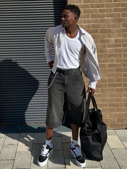 ASOS DESIGN boxy oversized stripe shirt in white and grey