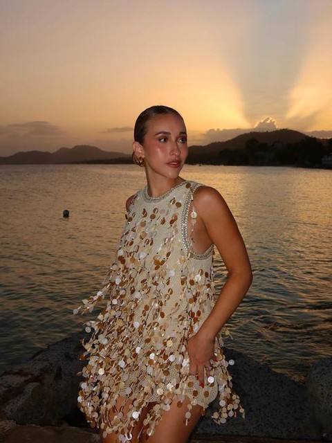 ASOS DESIGN crochet mini dress with shell effect fringe beading in natural
