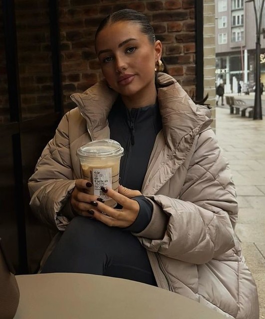 Miss Selfridge quilted hooded maxi puffer coat in mocha