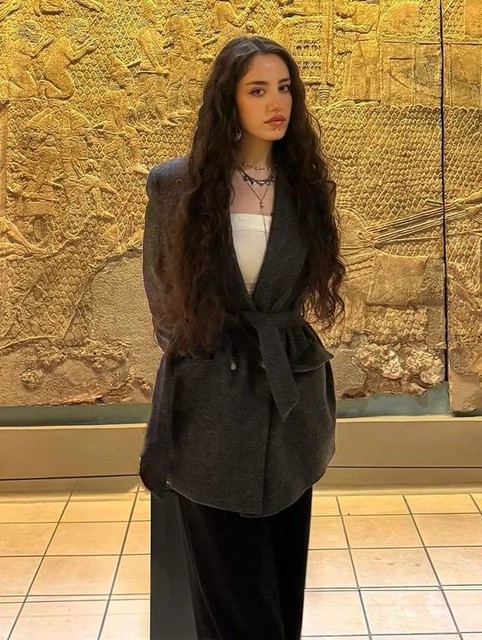 Topshop double breasted belted twill blazer coat in charcoal