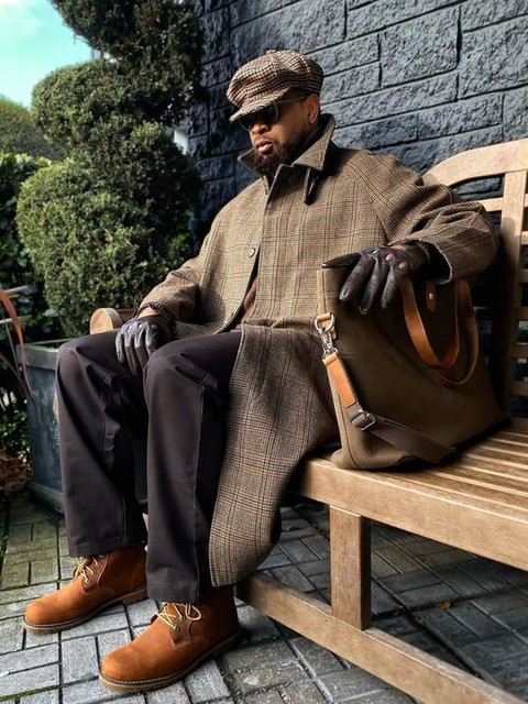 Topman wool check car coat in brown