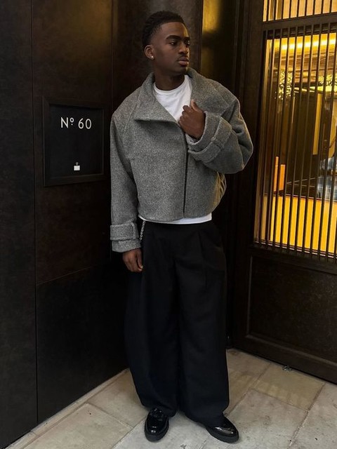 ASOS DESIGN funnel neck brushed formal biker jacket in charcoal