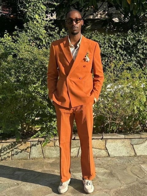 ASOS DESIGN straight suit trousers in rust crinkle texture