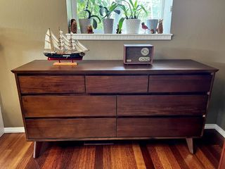 living spaces mid century modern dresser Draper Brown Wood 7-Drawer Dresser