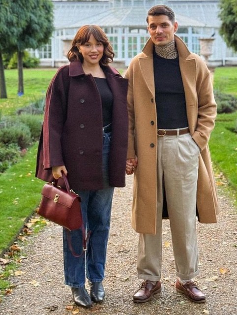 ASOS DESIGN wool blend pea coat in burgundy