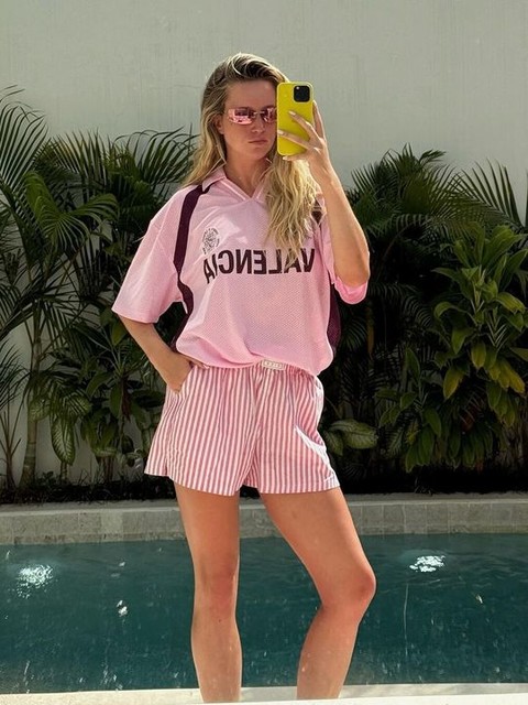 Nike Stripe poplin shorts in pink and white