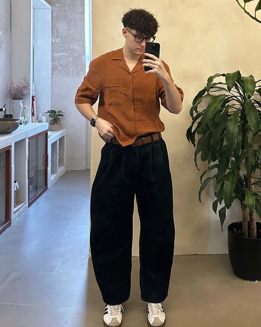 Bershka 100% linen tailored trouser in black