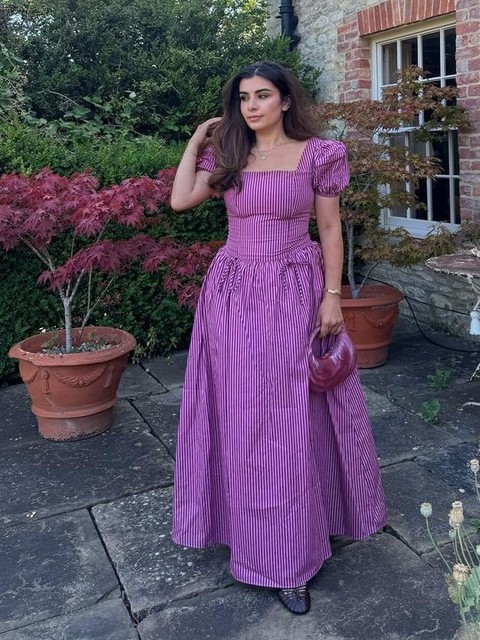 Glamorous drop waist short sleeve poplin maxi dress in red and pink stripe