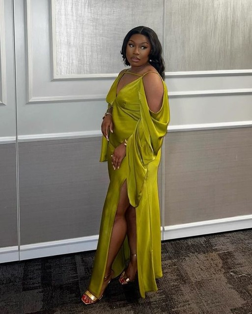 ASOS DESIGN satin extreme sleeve cold shoulder maxi dress in olive green
