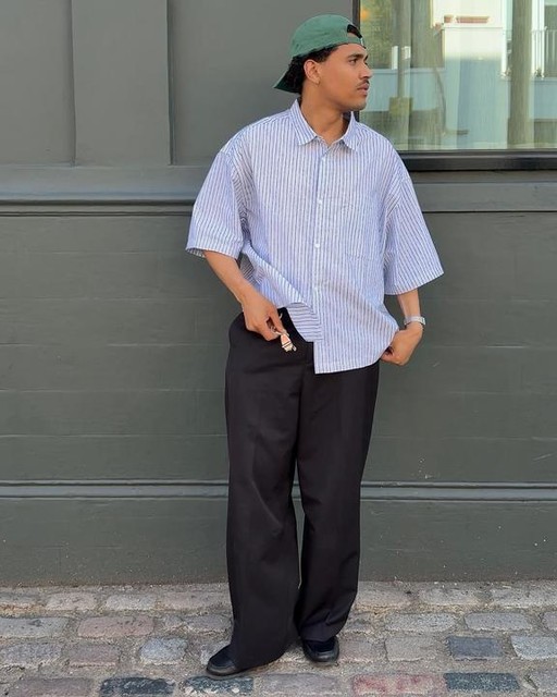 ASOS DESIGN boxy oversized shirt blue and white stripe