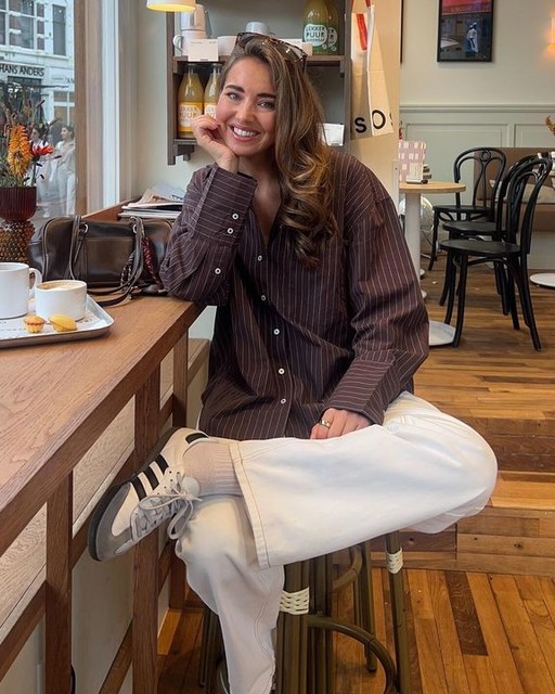 ASOS DESIGN tailored oversized shirt in chocolate pinstripe - part of a set