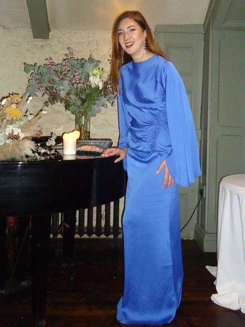 ASOS DESIGN Tall exaggerated sleeve bias maxi dress with ruched waist in cobalt blue