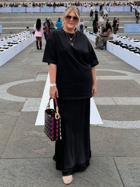 VRG GRL alber satin ruffle hem maxi dress in black