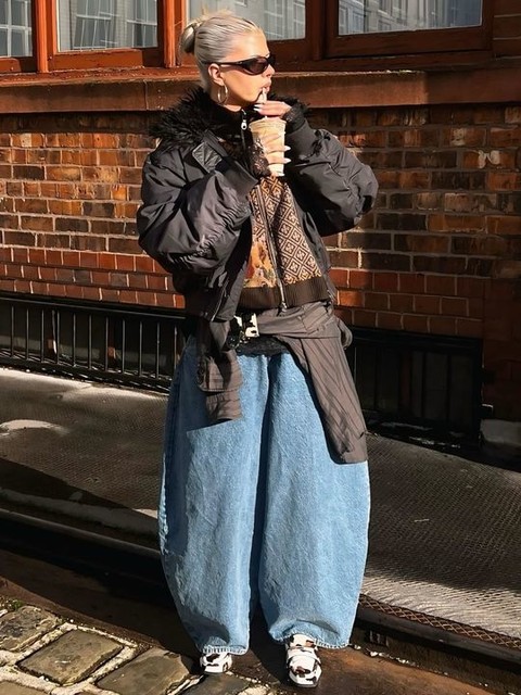 Weekday bomber jacket with faux fur collar in off-black