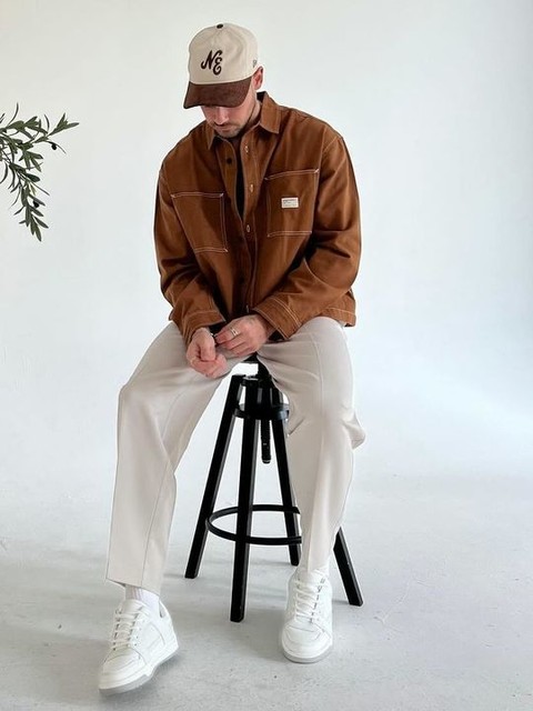 ASOS DESIGN oversized shirt with chest badge in brown