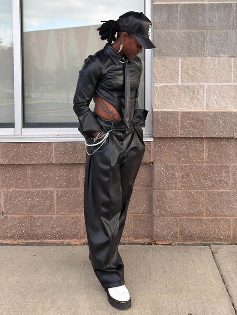 ASOS DESIGN faux leather cocoon tailored pants in black