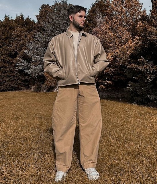 ASOS DESIGN faux leather cropped harrington jacket in beige