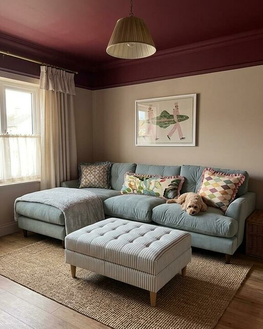 I have big dreams for this room! Now we have the sofa, it feels like we can make it more of a reality and I can’t WAIT for my cushions to arrive 🥰

I’m interested to know for those of you who have used LVT flooring, was it easy to install? How long did it take? Do you have any regrets? 

I also desperately need different curtains, the grey is really giving ✨dull✨ and I think a few more ruffles and stripes will add the whimsy we need 🪄

But, I still can’t decide on the colour of the ceiling, poll below if you have a preference!! 

Products in mock-up:
Sofa: dfs 
Footstool: dunelmuk 
Cushions: katy.takla 
Artwork: nephthysillustrated