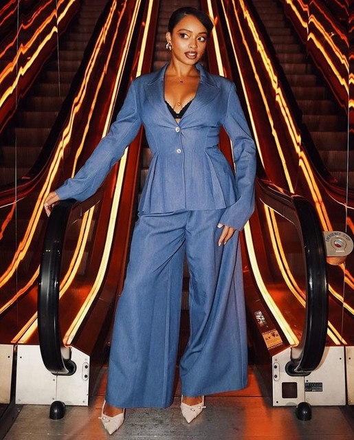 ASOS LUXE chambray wide leg tailored pants in blue - part of a set