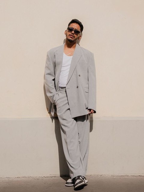 SOS DESIGN slouchy oversized suit jacket in gray texture