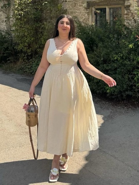 ASOS DESIGN v neck button through maxi dress with dropped waist in stone