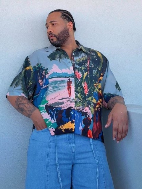 ASOS DESIGN oversized boxy shirt with beach print in multi