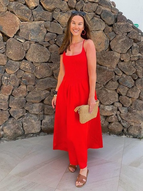 ASOS DESIGN scoop neck crinkle maxi dress with cross back in bright red