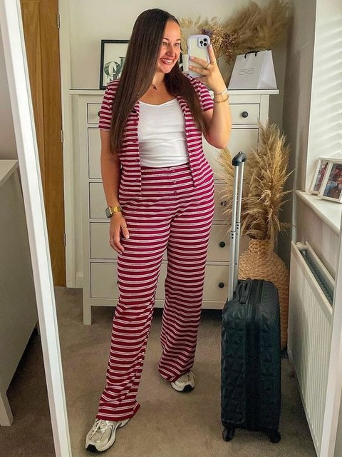 ASOS DESIGN wide leg trouser co-ord in burgundy stripe