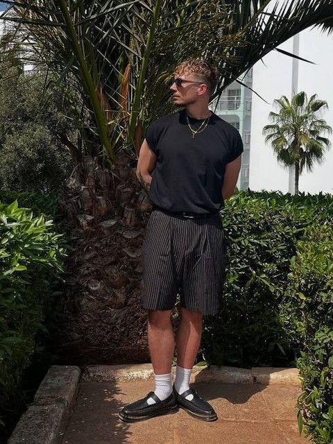 Topman baggy fit texture stripe short in black