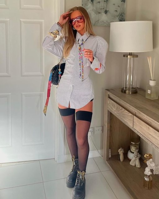 ASOS DESIGN cinched shoulder pad shirt with tie in black pinstripe