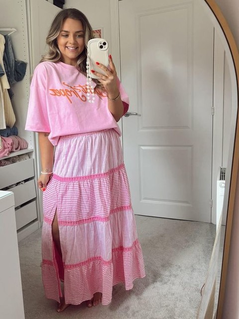 Topshop graphic Saint Tropez puff print oversized tee in pink
