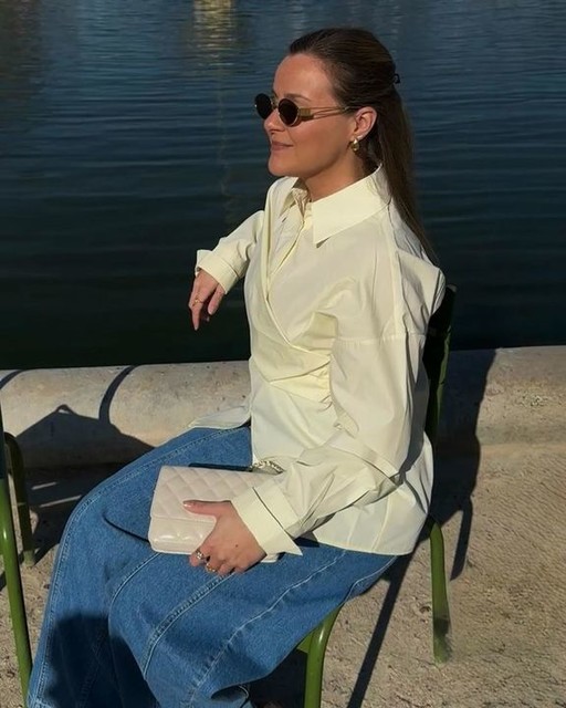 ASOS DESIGN Curve wrap shirt with cocoon sleeve in buttermilk