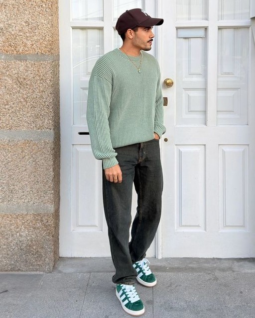 ASOS DESIGN relaxed long sleeve knitted crew neck stripe jumper in khaki