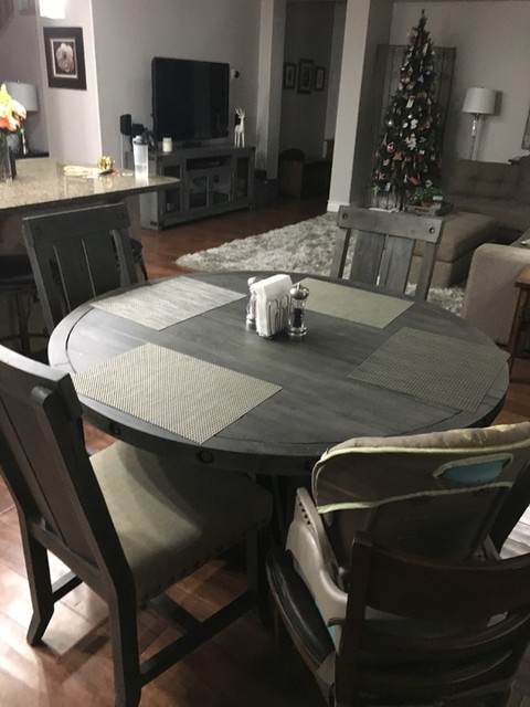 Jaxon Grey 5 Piece Round Extension Dining Set With Wood Chairs Living Spaces Jaxon Grey 5 Piece Round Extension, Round Dining Table Set With Extensions