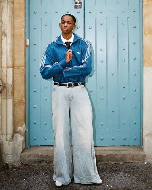 adidas Originals Firebird denim track top in blue