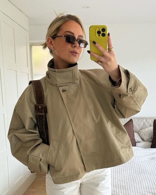 ASOS DESIGN cropped trench coat in stone