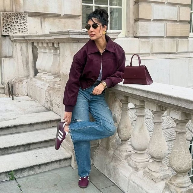 Cotton  On Sophie faux suede bomber in burgundy 