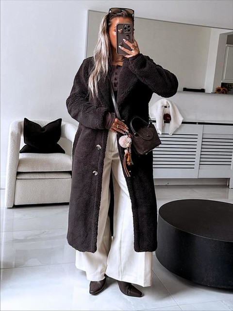 Threadbare maxi borg coat in chocolate brown