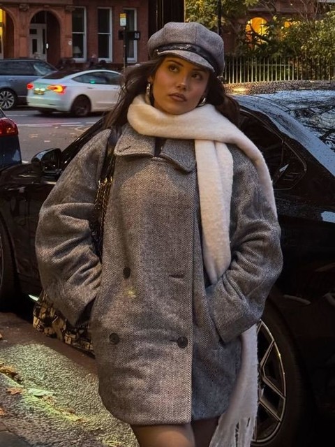 ASOS DESIGN oversized mid length pea coat in herringbone