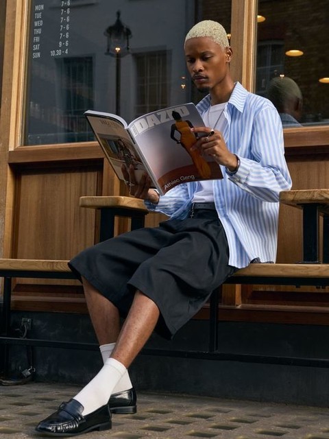 Topman oversized striped shirt in blue