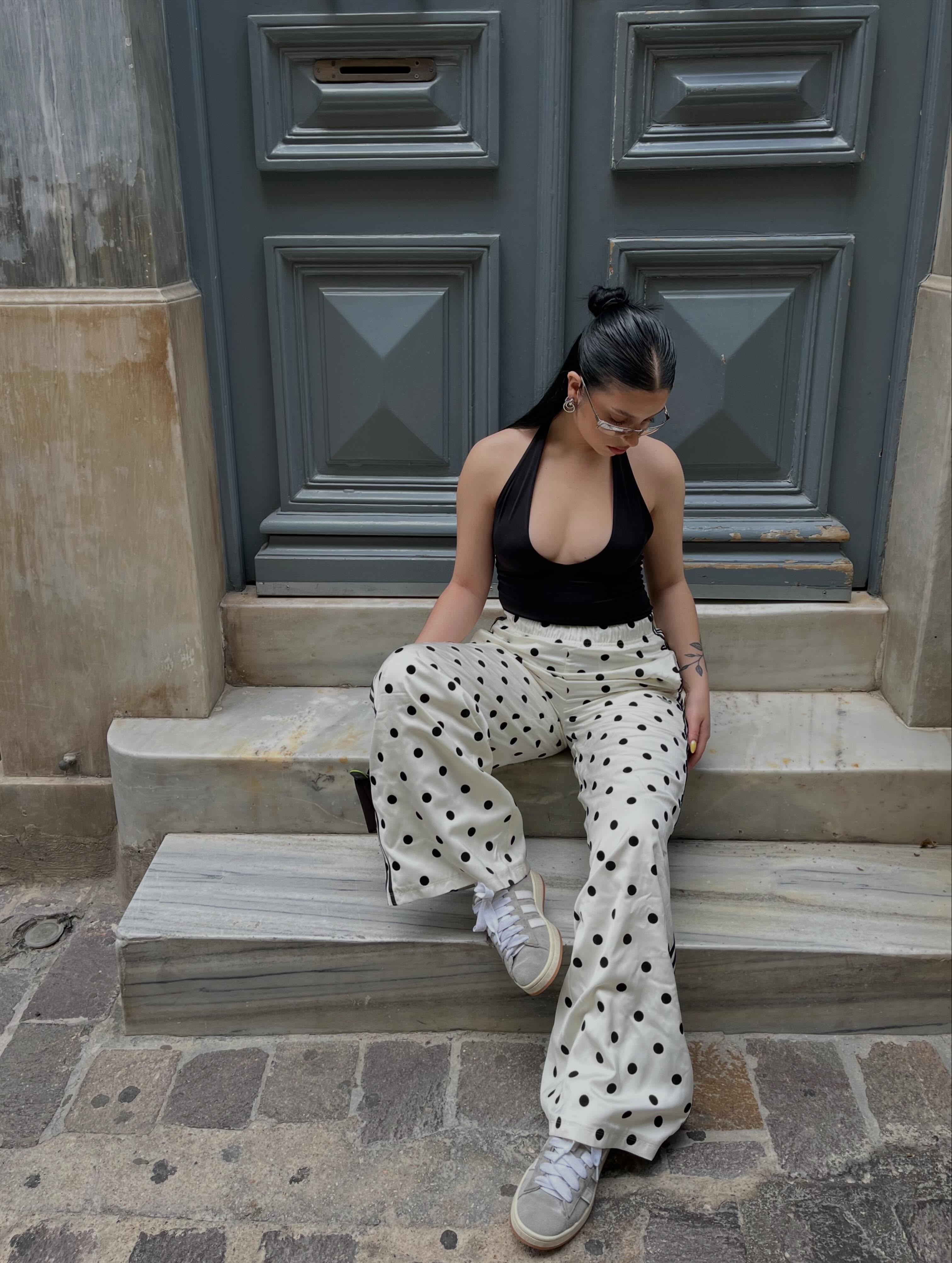 adidas SATIN POLKA DOTS WIDE LEG PANT - Black | Free Shipping with
